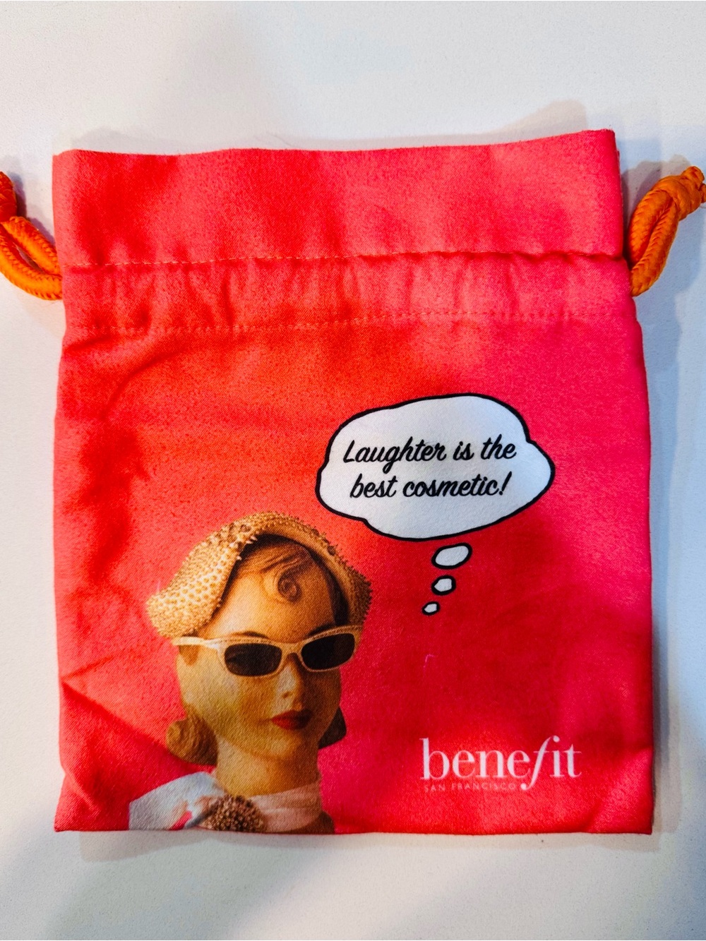 Benefit Retro Peach Color Drawstring Cosmetic Pouch_ Drawstring Bag_NWOT